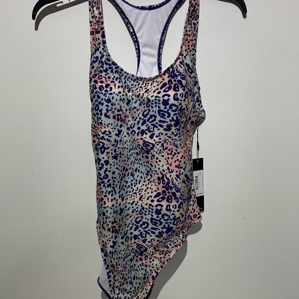 Nicole Miller Studio Iris Cheetah Print Racerback One Piece Swimsuit NMOP-114 M